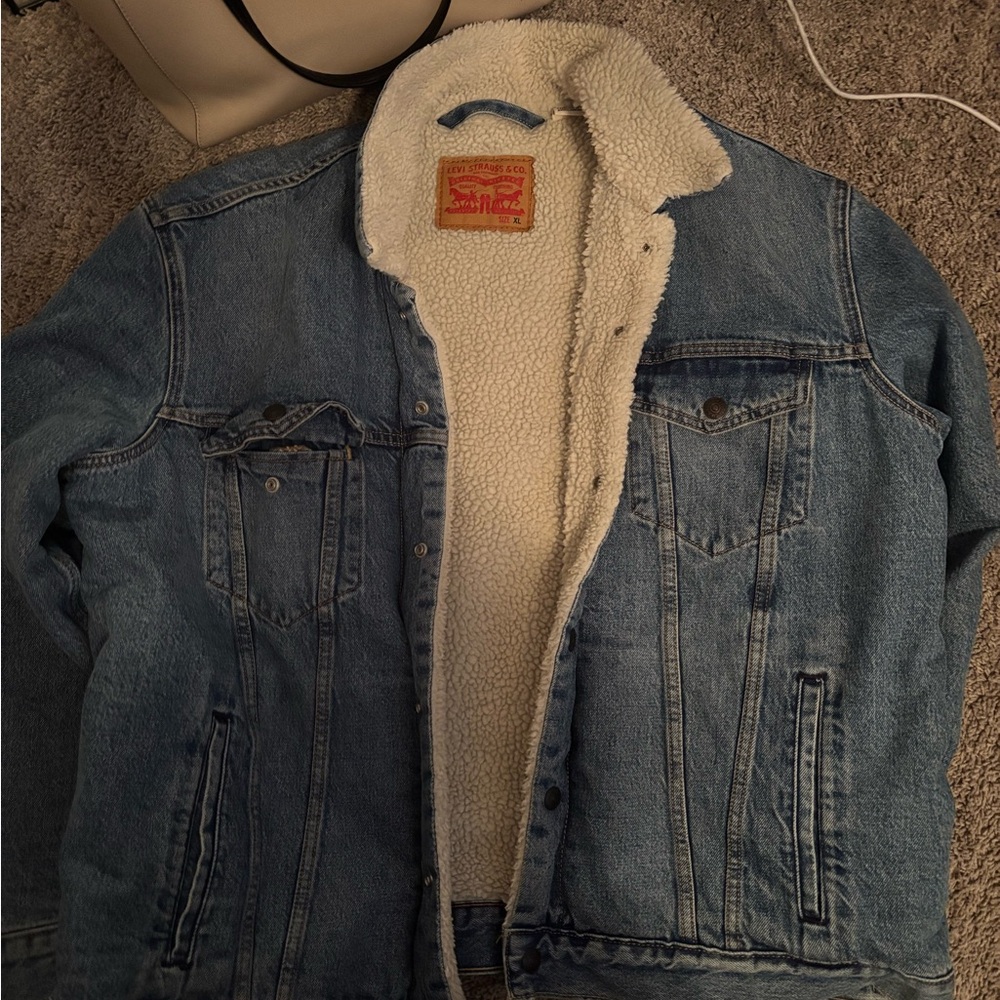 Levi's Blue Denim Jacket with White Sherpa Lining